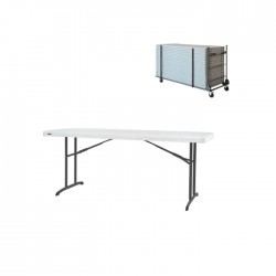 Lot de 20 tables pliantes polyéthylène blanche nesting 183x76cm - Lifetime + chariot