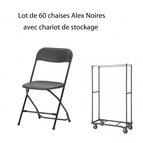 60 chaises Alex + Chariot de stockage (capacité de 60 chaises) 